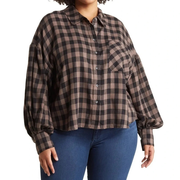 Sanctuary Bianca Gingham Plaid Buttondown Top - Picture 1 of 3